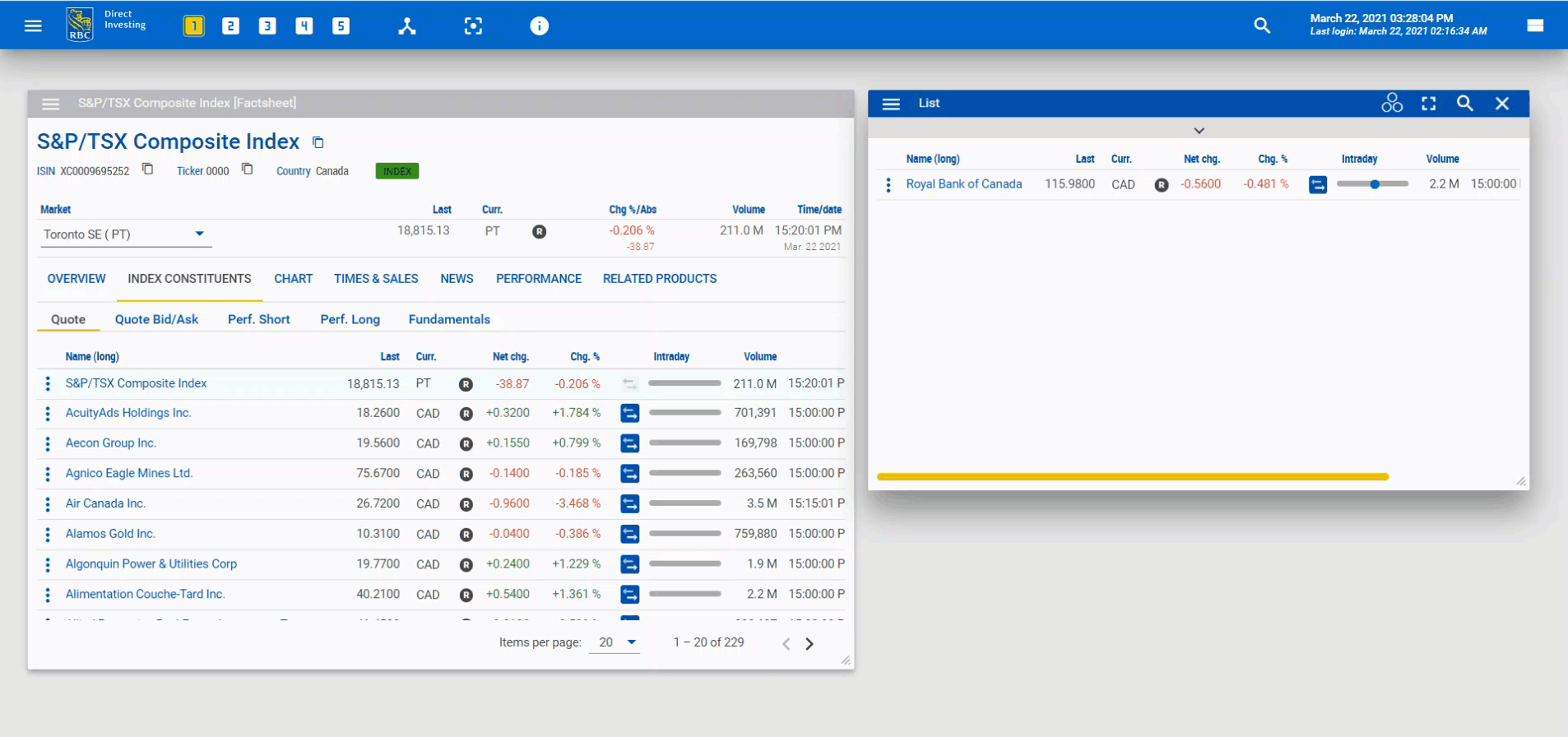 GIF dragging and dropping a security into the List widget.